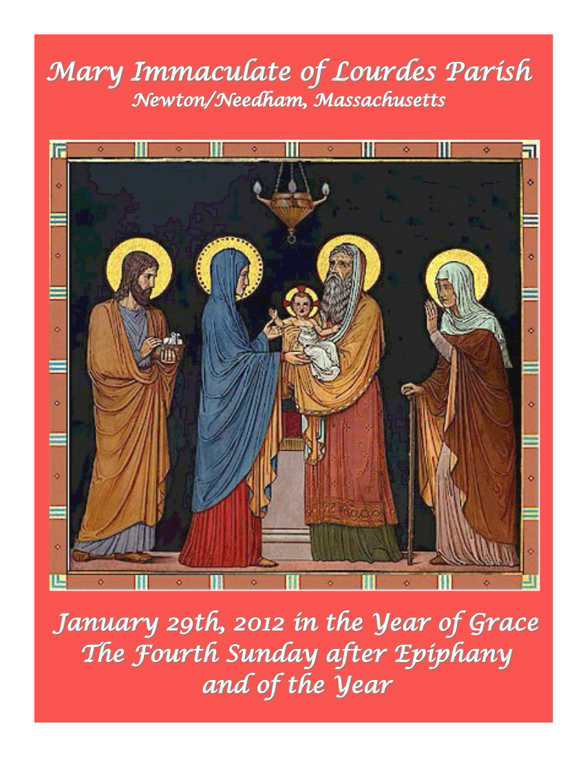 Mary Immaculate of Lourdes Bulletin for the week of January 29, 2012