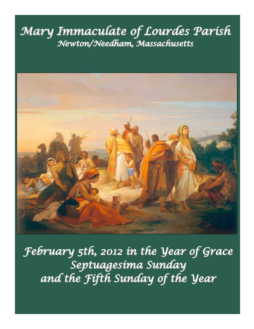 Mary Immaculate of Lourdes Bulletin for the week of February 5, 2012