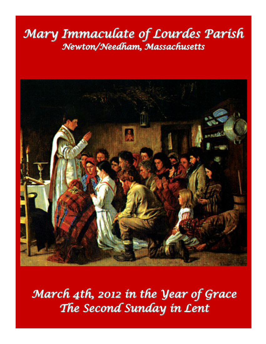 Mary Immaculate of Lourdes Bulletin for the week of March 4, 2012
