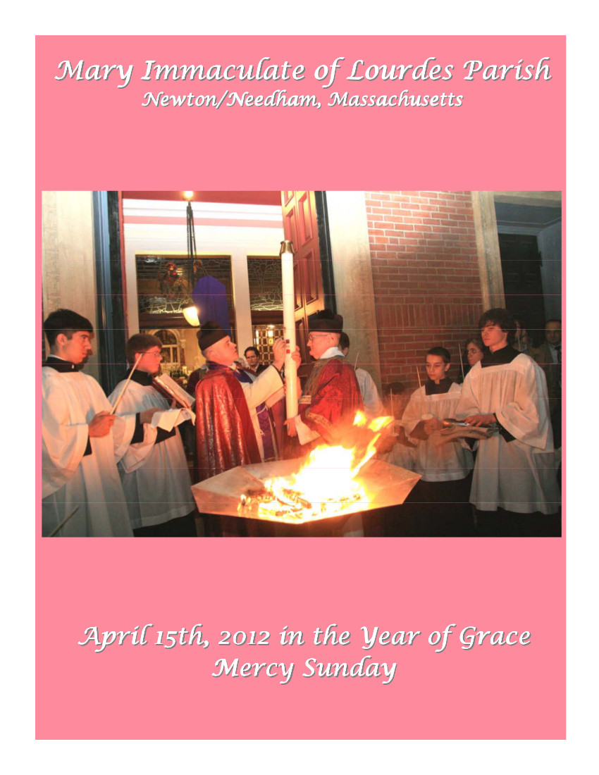 Mary Immaculate of Lourdes Bulletin for the week of April 15, 2012