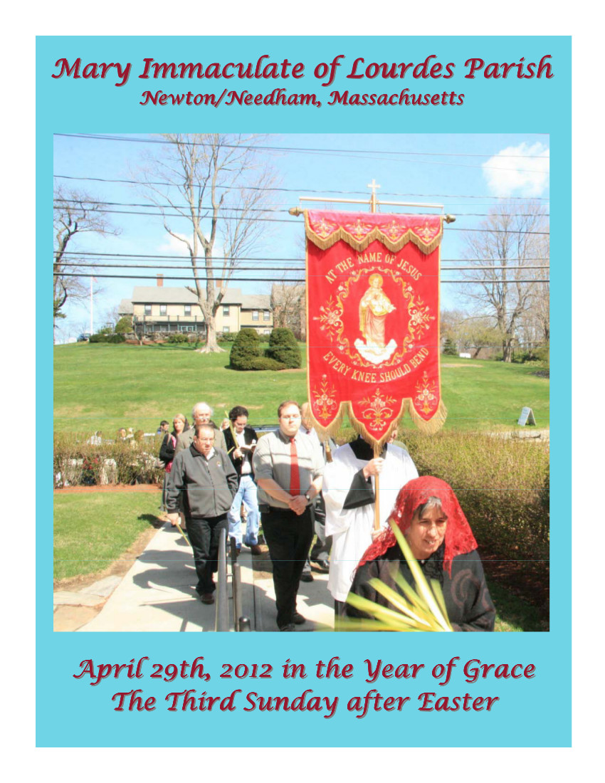 Mary Immaculate of Lourdes Bulletin for the week of April 29, 2012