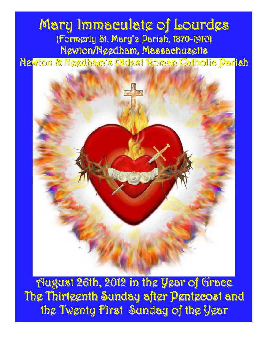 Mary Immaculate of Lourdes Bulletin for the week of August 26, 2012
