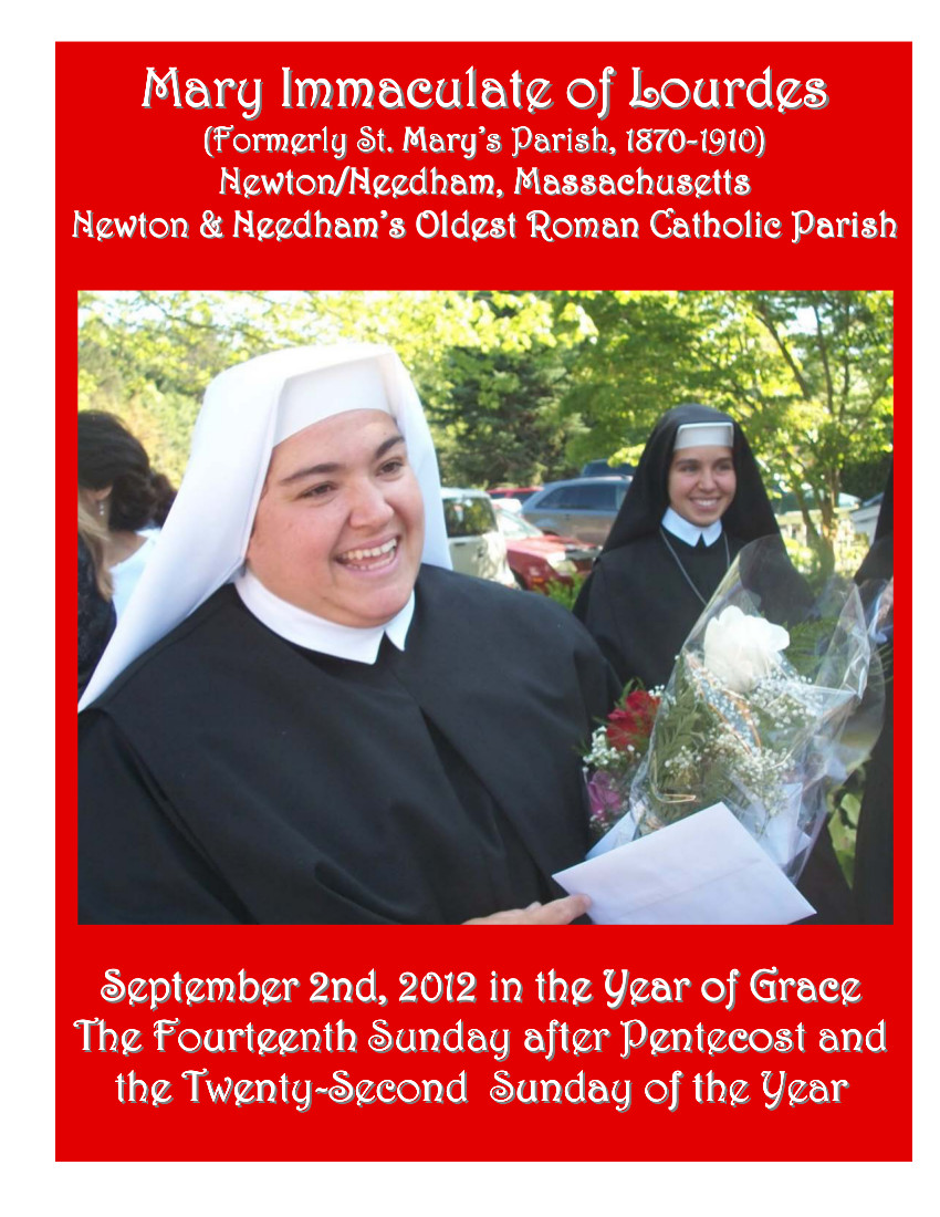 Mary Immaculate of Lourdes Bulletin for the week of September 2, 2012