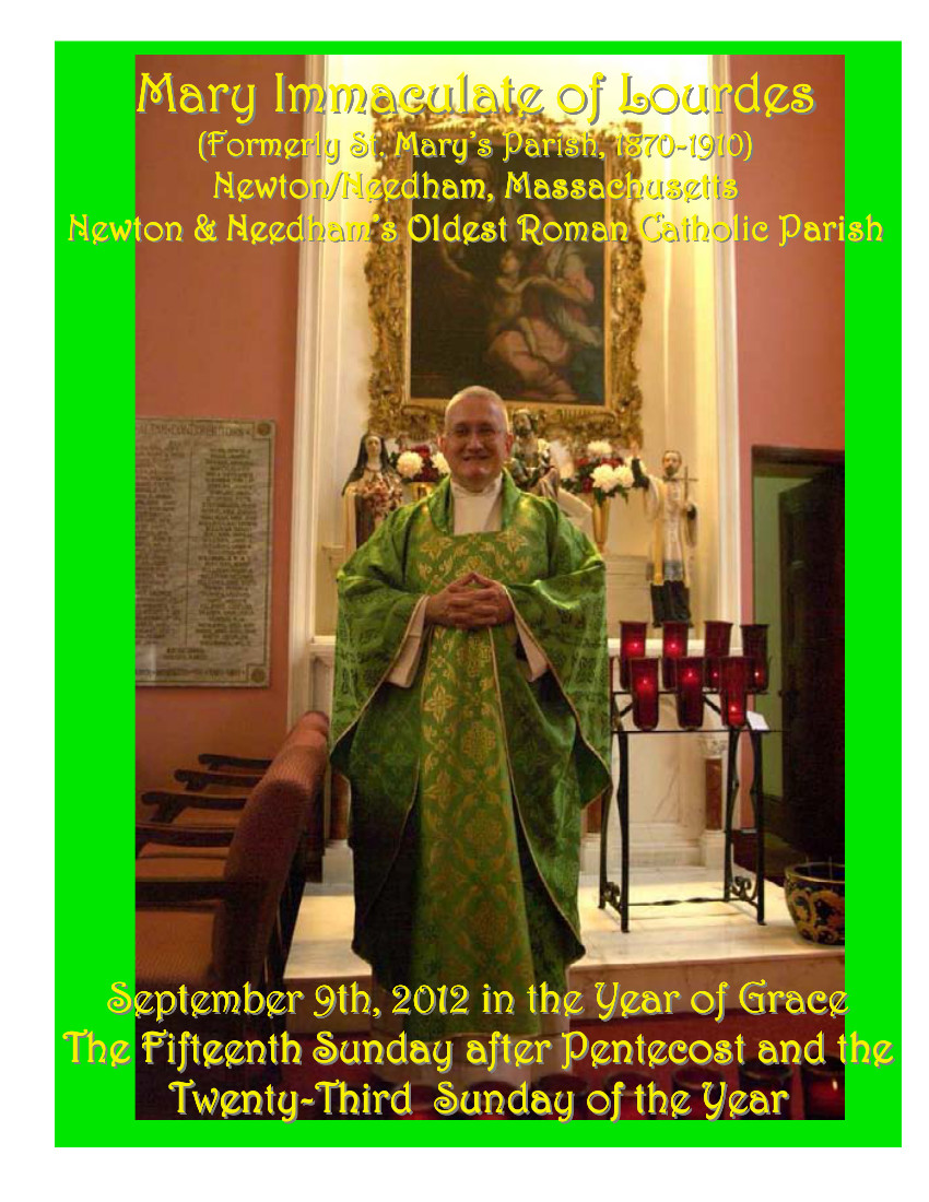 Mary Immaculate of Lourdes Bulletin for the week of September 9, 2012