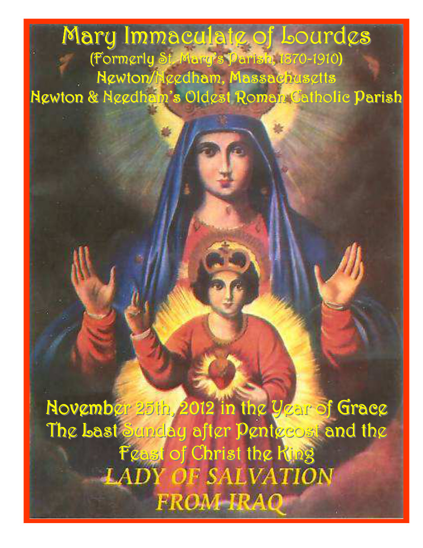 Mary Immaculate of Lourdes Bulletin for the week of November 25, 2012
