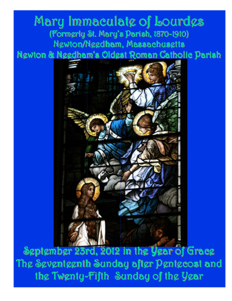 Mary Immaculate of Lourdes Bulletin for the week of September 23, 2012