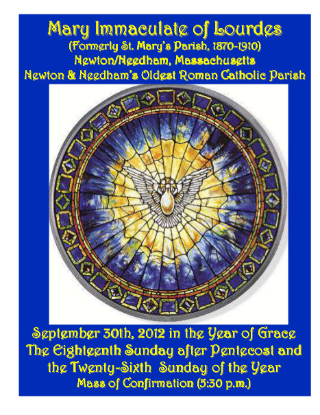 Mary Immaculate of Lourdes Bulletin for the week of September 30, 2012