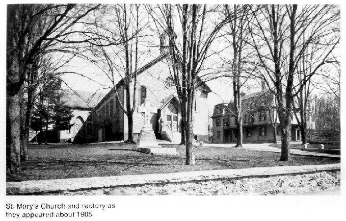  St. Mary's Church and Rectory, c. 1905, the first Roman Catholic Church in Newton, MA.